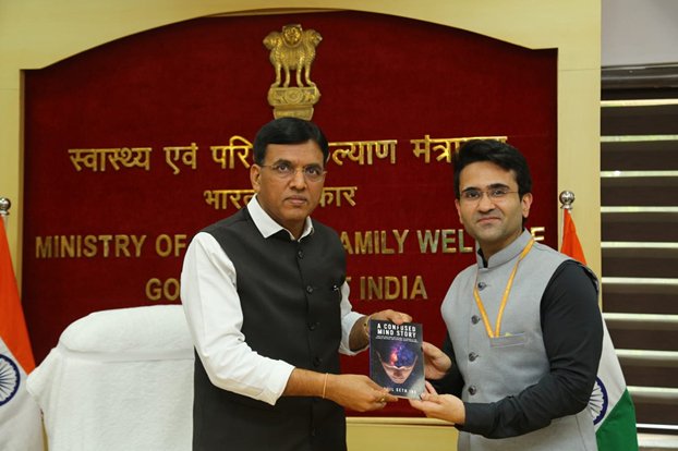 IRS officer Sahil Seth launches his book ‘A confused mind story’ with the first copy to Union health Minister Mansukh L Mandaviya